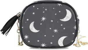 ALAZA Women's Moon Stars and Clouds the Midnight Sky PU Leather Crossbody Bag Shoulder Purse with Tassel