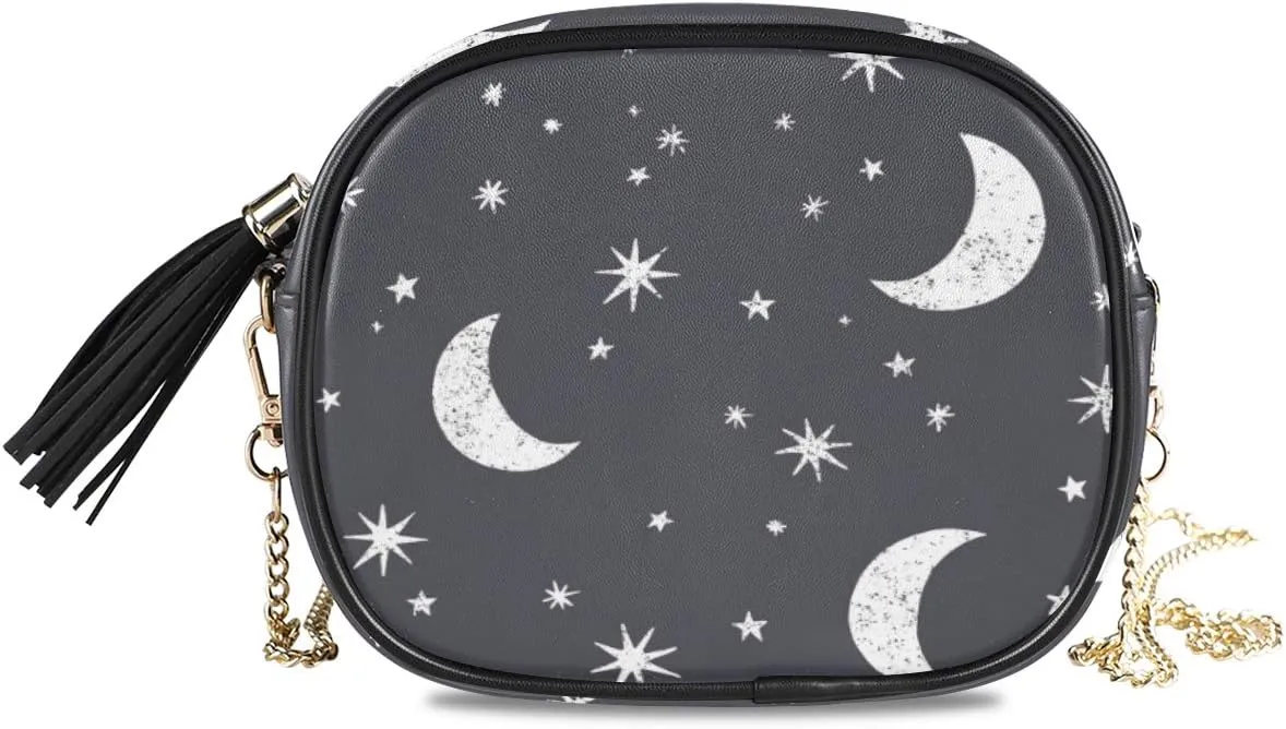 ALAZA Women's Moon Stars and Clouds the Midnight Sky PU Leather Crossbody Bag Shoulder Purse with Tassel