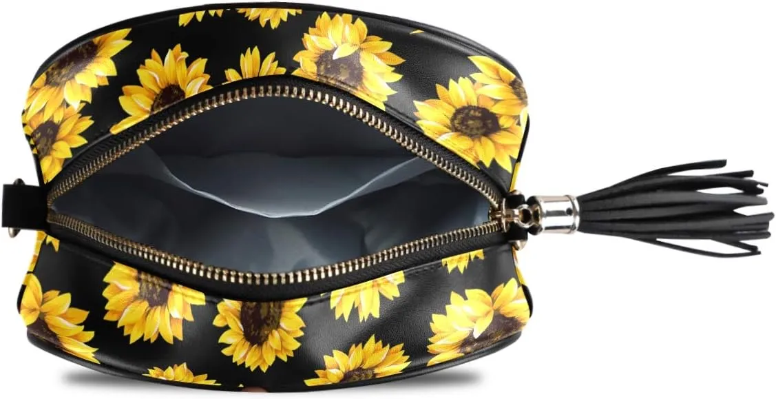ALAZA Women's Stylish Yellow Sunflower PU Leather Crossbody Bag Shoulder Purse with Tassel