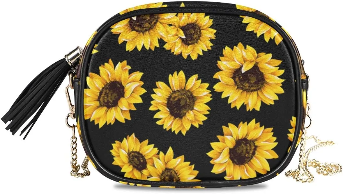 ALAZA Women's Stylish Yellow Sunflower PU Leather Crossbody Bag Shoulder Purse with Tassel