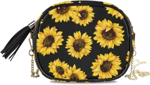 ALAZA Women's Stylish Yellow Sunflower PU Leather Crossbody Bag Shoulder Purse with Tassel