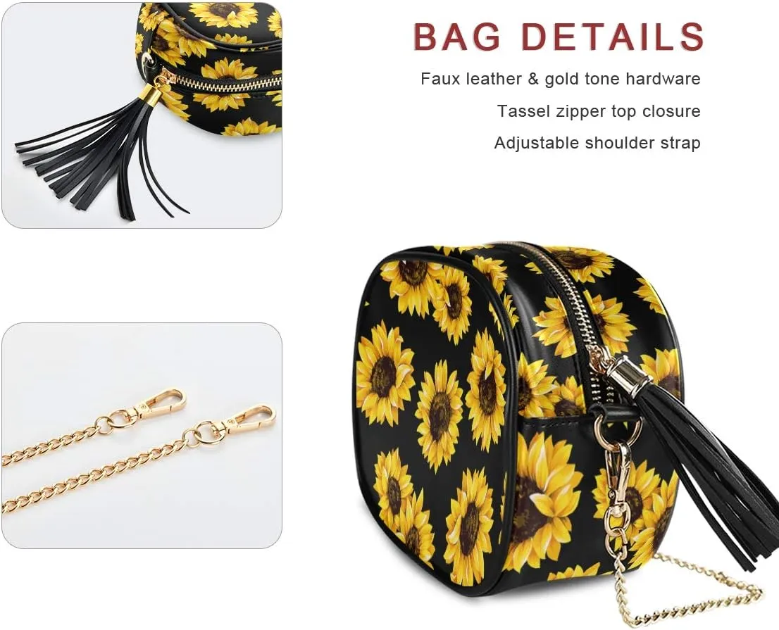 ALAZA Women's Stylish Yellow Sunflower PU Leather Crossbody Bag Shoulder Purse with Tassel