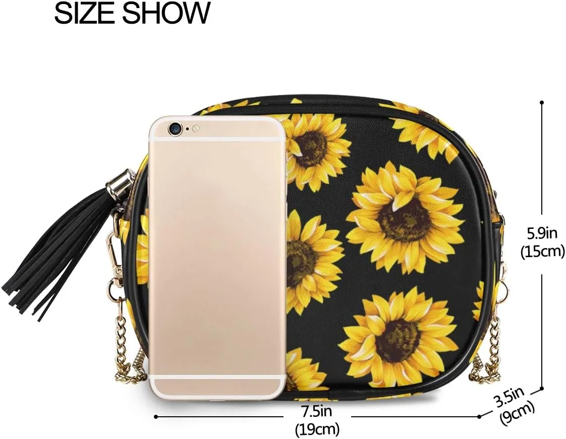 ALAZA Women's Stylish Yellow Sunflower PU Leather Crossbody Bag Shoulder Purse with Tassel