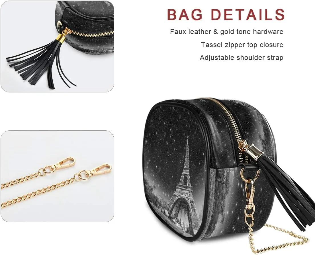 ALAZA Wonderful Night View of Eiffel Tower in Paris Cross Body Fashion Chain Bag Single Shoulder PU Leather Purse for Women Girls