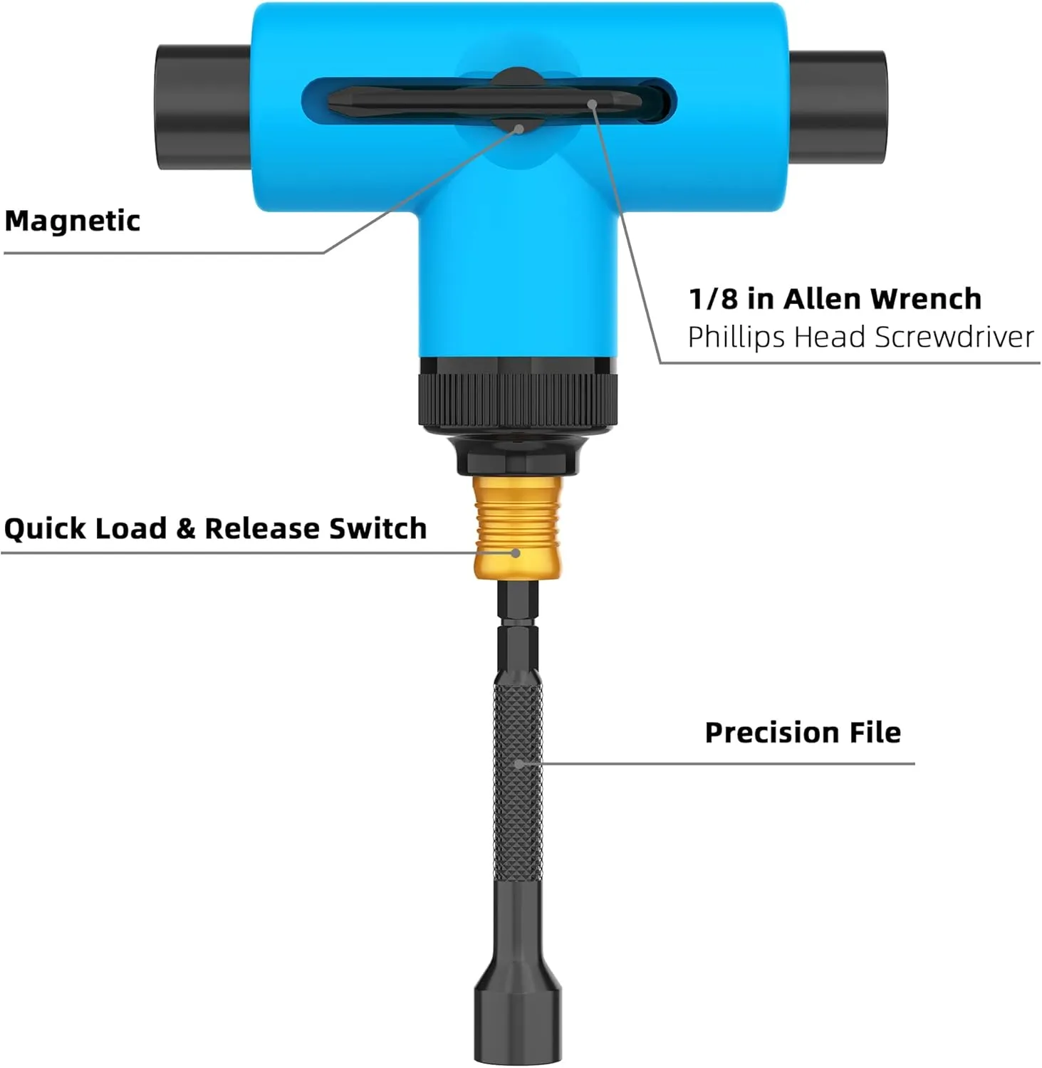 All-in-One Skate Tools Multi-Function Portable Skateboard T Tool Accessory with T-Type Allen Key and L-Type Phillips Head Wrench Screwdriver