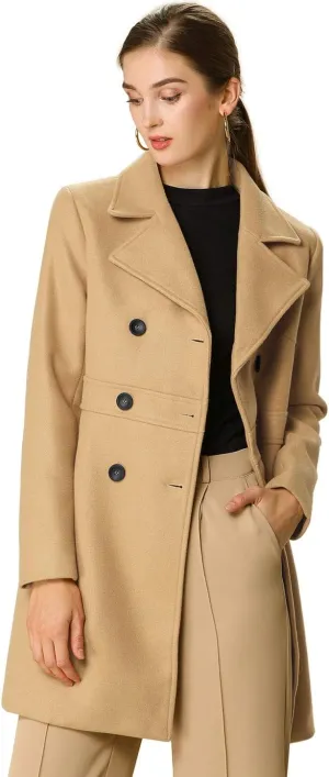 Allegra K Women's 2024 Winter Outerwear Mid-Long Double Breasted Pea Coat