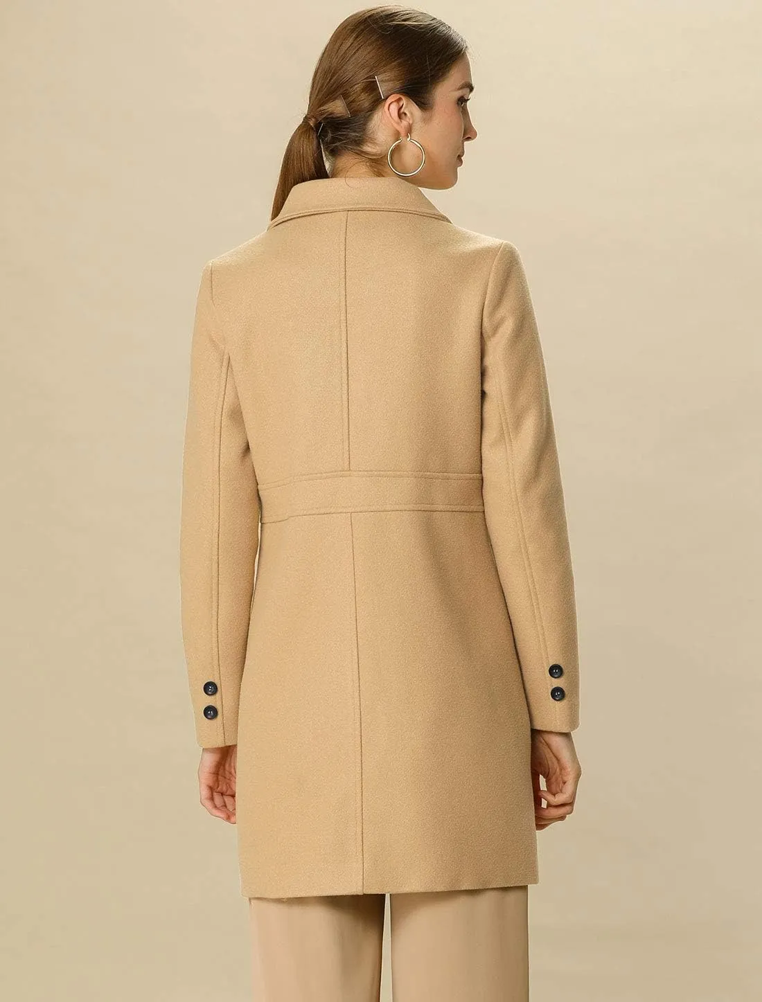 Allegra K Women's 2024 Winter Outerwear Mid-Long Double Breasted Pea Coat