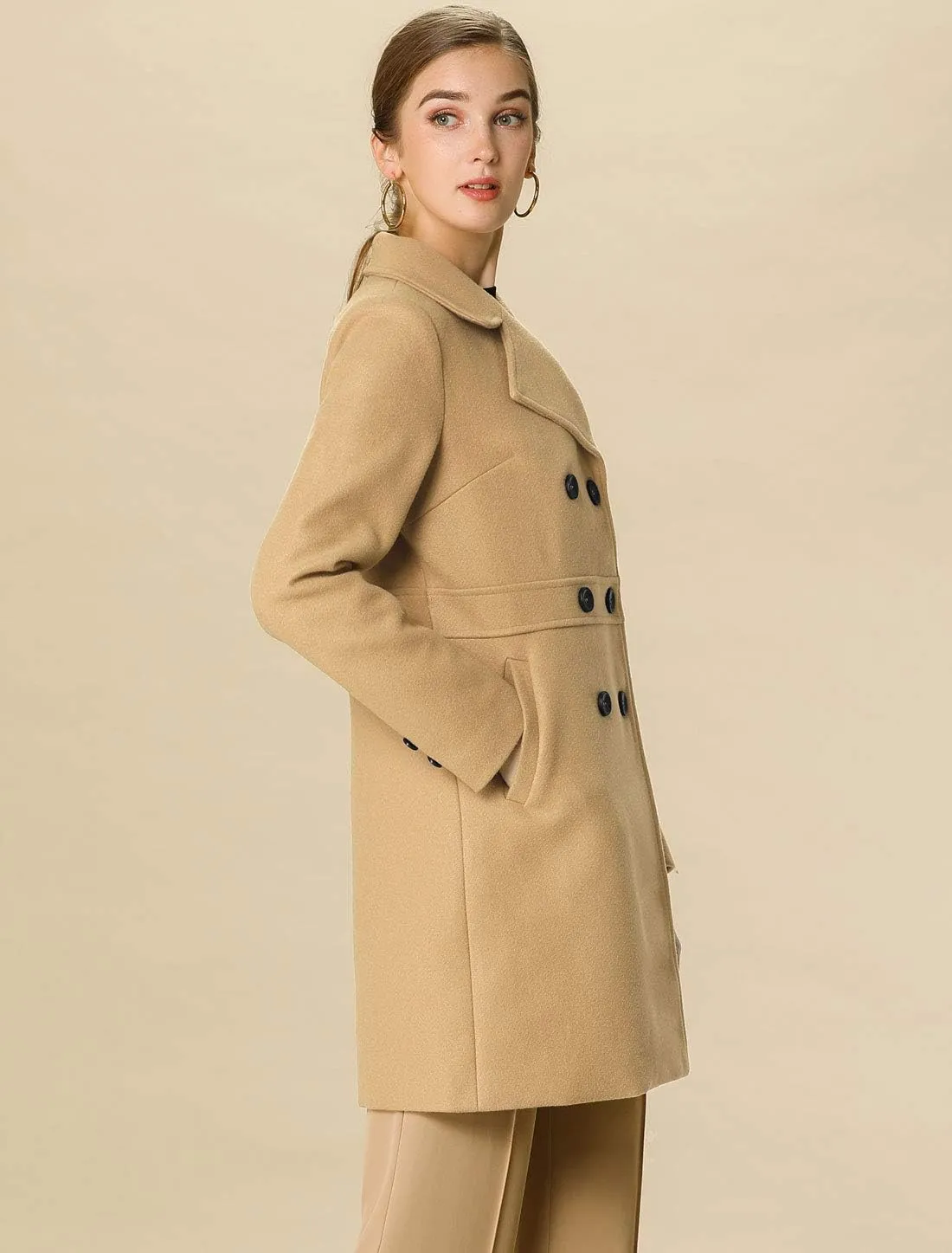 Allegra K Women's 2024 Winter Outerwear Mid-Long Double Breasted Pea Coat