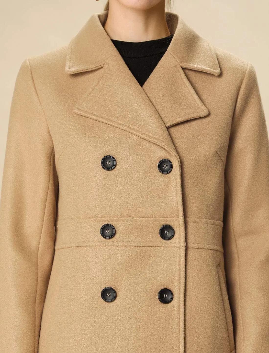 Allegra K Women's 2024 Winter Outerwear Mid-Long Double Breasted Pea Coat