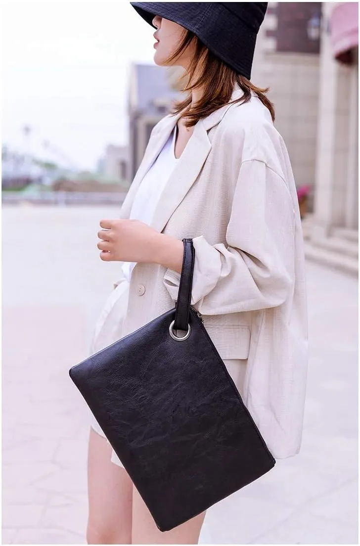 Amaze Womens Oversized Clutch Bag Large PU Leather Pouch Evening Handbags Envelope Purse with Wristlet Shoulder Lady
