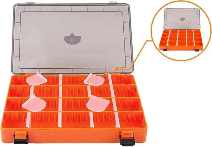 Amber Fight Gear Tackle Box Organizer with Adjustable Dividers, Waterproof Fishing Tackle Storage, Plastic Box Organizer Trays, Orange