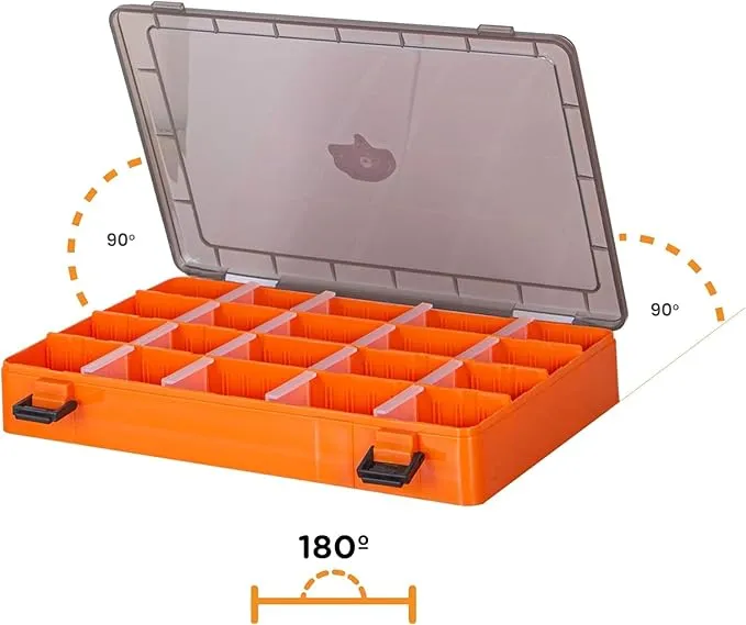 Amber Fight Gear Tackle Box Organizer with Adjustable Dividers, Waterproof Fishing Tackle Storage, Plastic Box Organizer Trays, Orange
