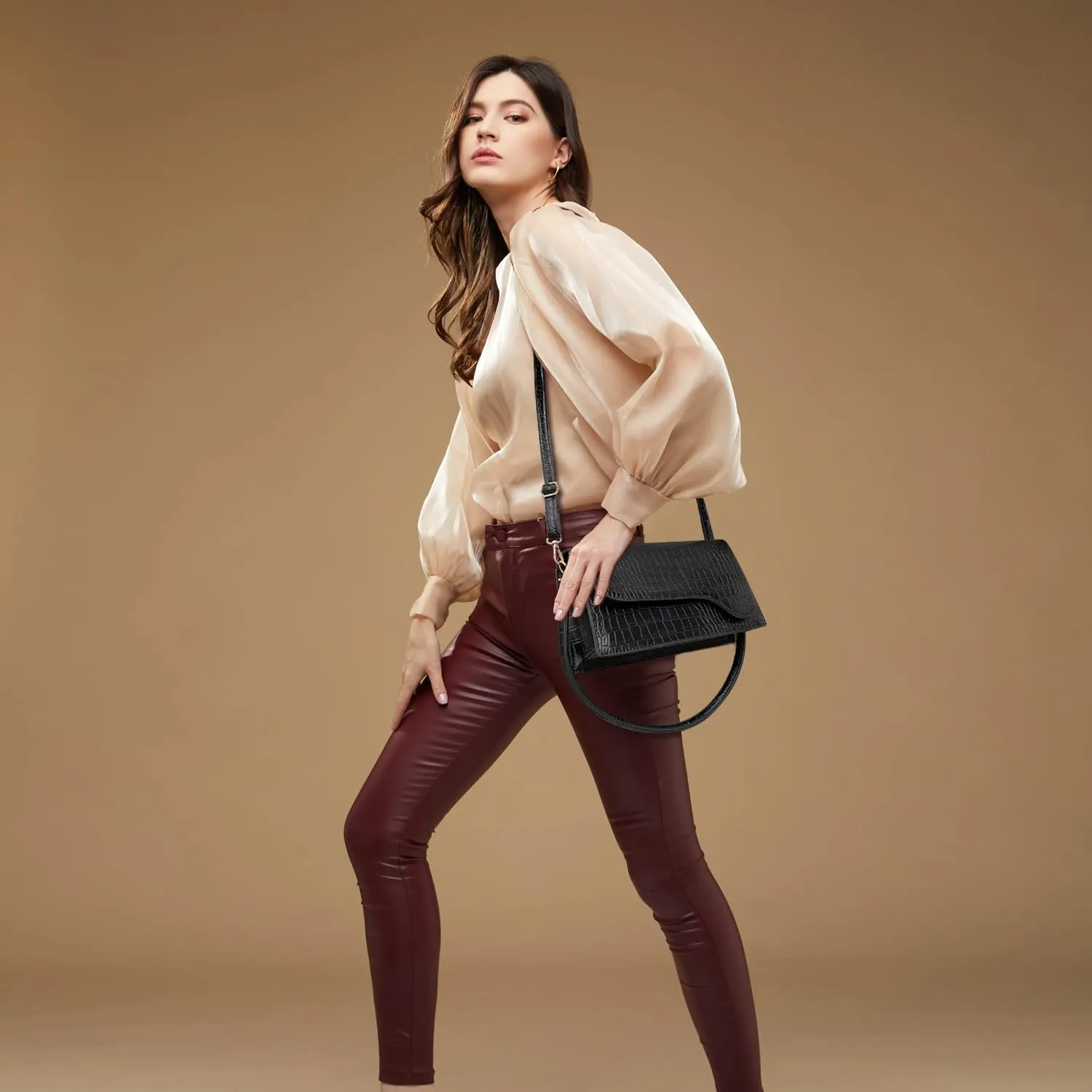 AMHDV Retro Classic Clutch Shoulder Bag Crocodile Pattern Small Crossbody Handbag for Women