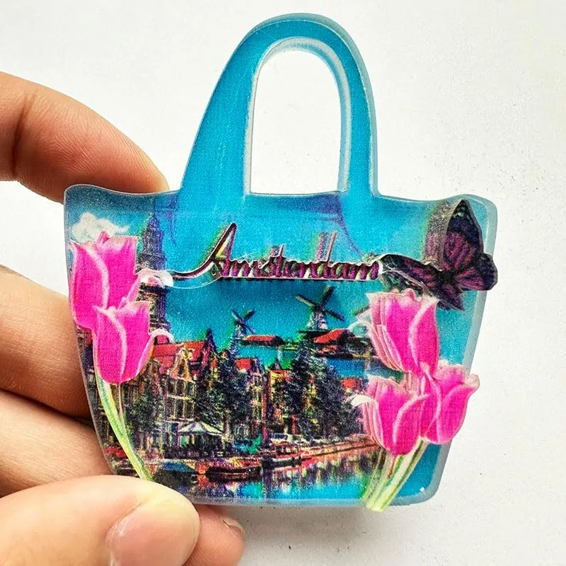 Amsterdam Scene Resin Refrigerator Magnet, Crossbody Bag Design, 3D Relief