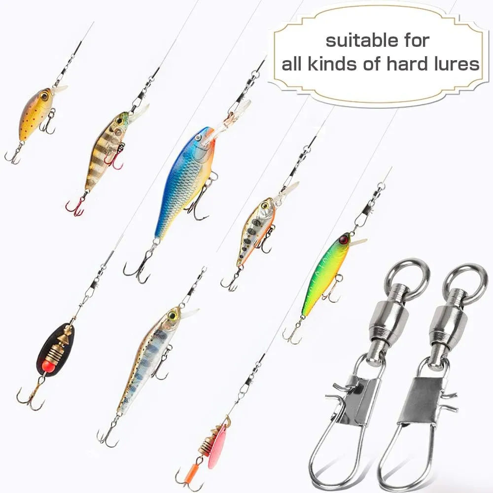 AMYSPORTS Fishing Swivels with Interlock Snap Ball Bearing Swivels Fishing Snap Swivels Saltwater Freshwater Fishing Tackle Leader Lure Jigs Line Fishing Connector