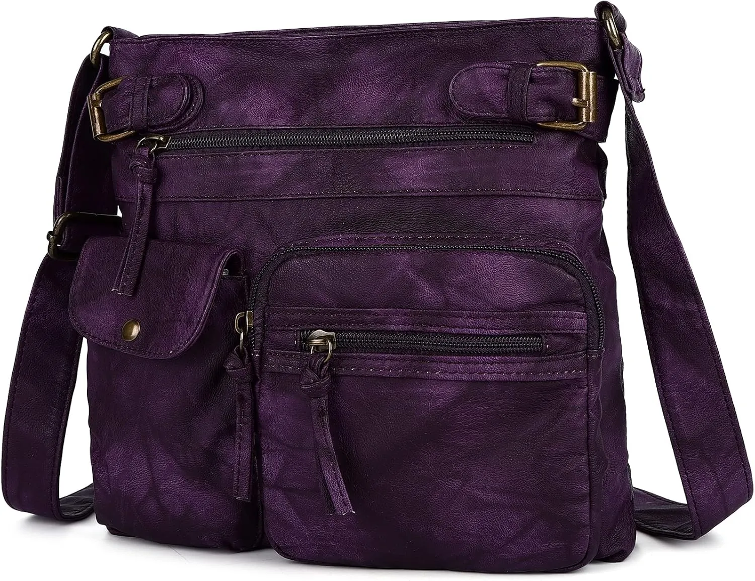 Angel Kiss Crossbody Bags for Women Washed Leather Shoulder Bags Multi Pocket Soft Hobo Purses and Medium Handbags