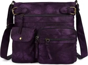 Angel Kiss Crossbody Bags for Women Washed Leather Shoulder Bags Multi Pocket Soft Hobo Purses and Medium Handbags