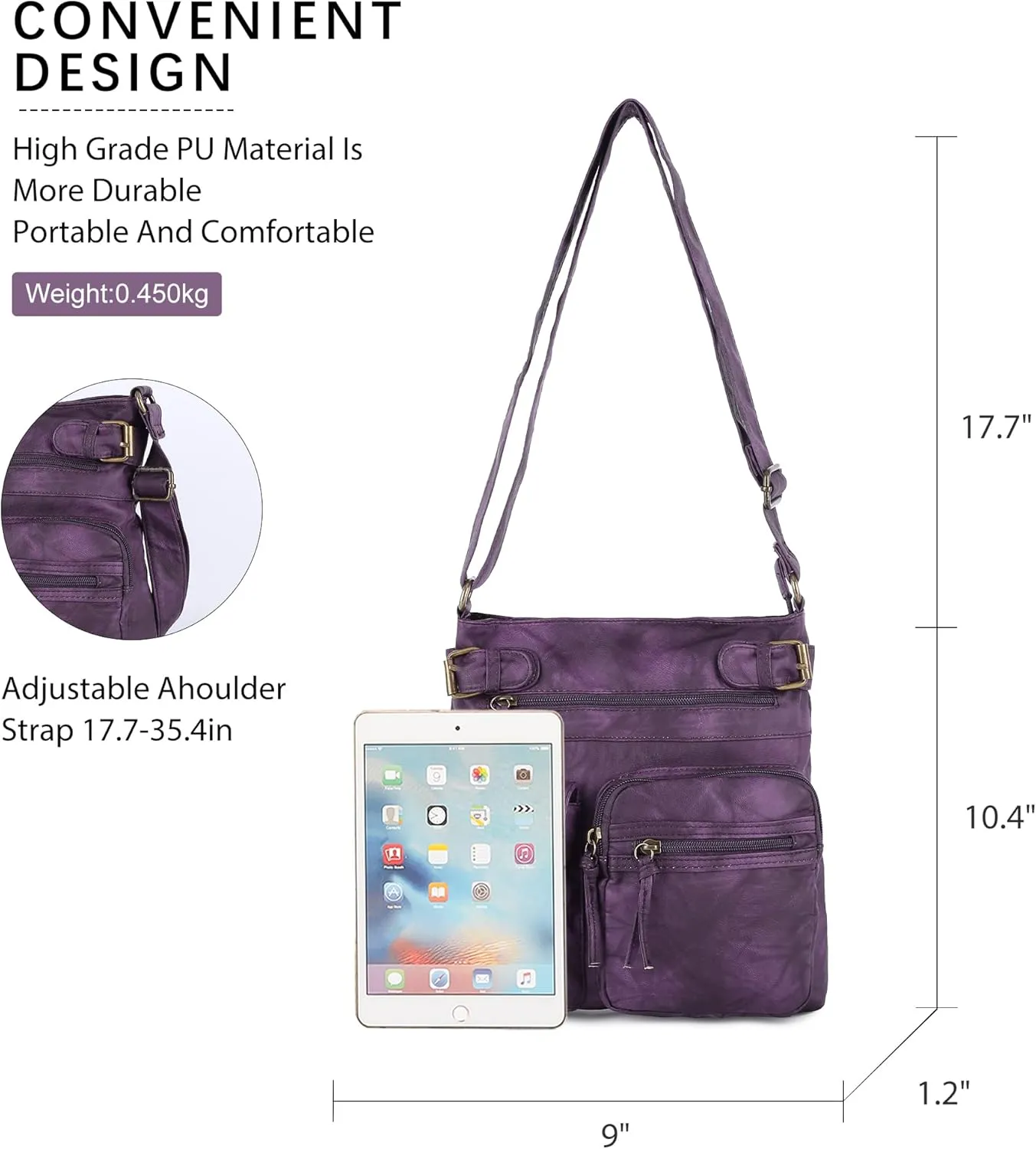Angel Kiss Crossbody Bags for Women Washed Leather Shoulder Bags Multi Pocket Soft Hobo Purses and Medium Handbags