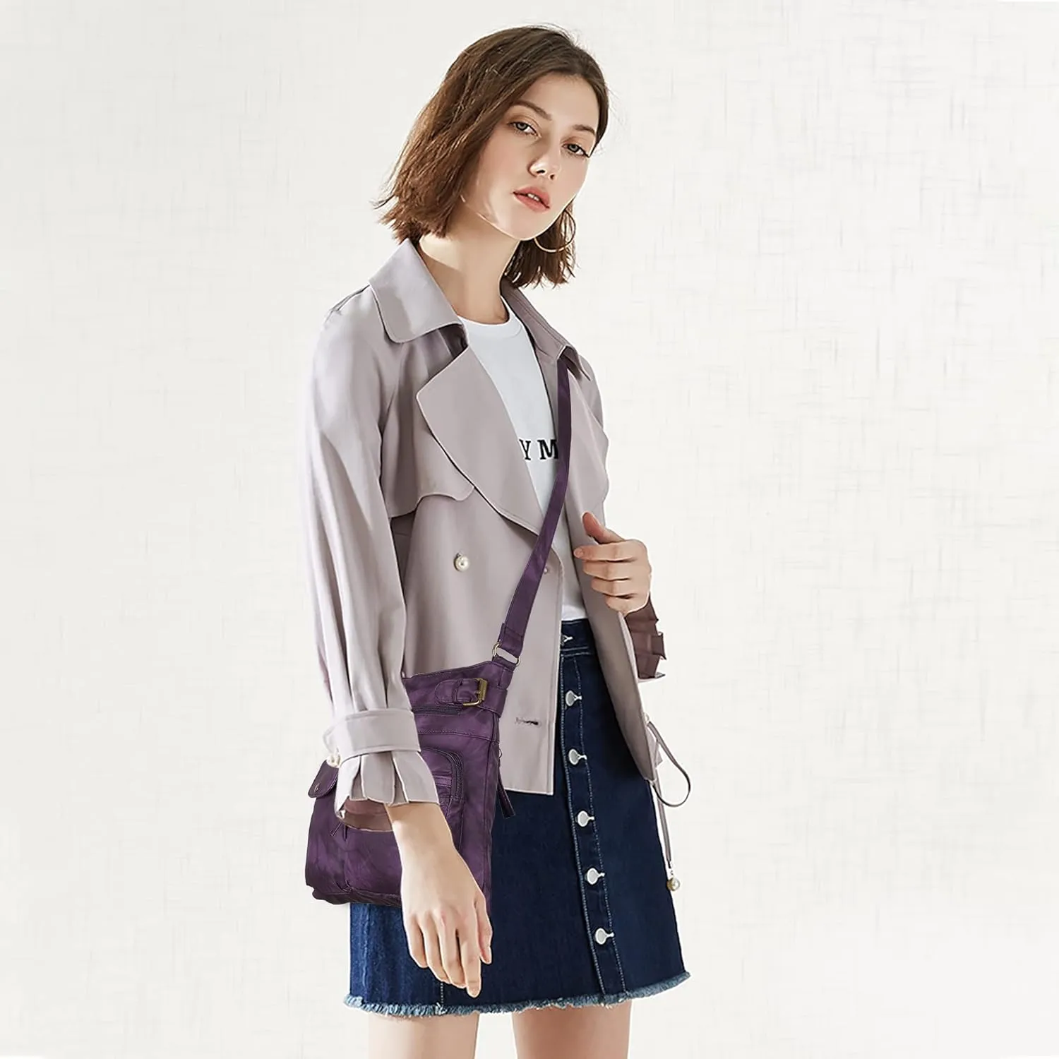 Angel Kiss Crossbody Bags for Women Washed Leather Shoulder Bags Multi Pocket Soft Hobo Purses and Medium Handbags