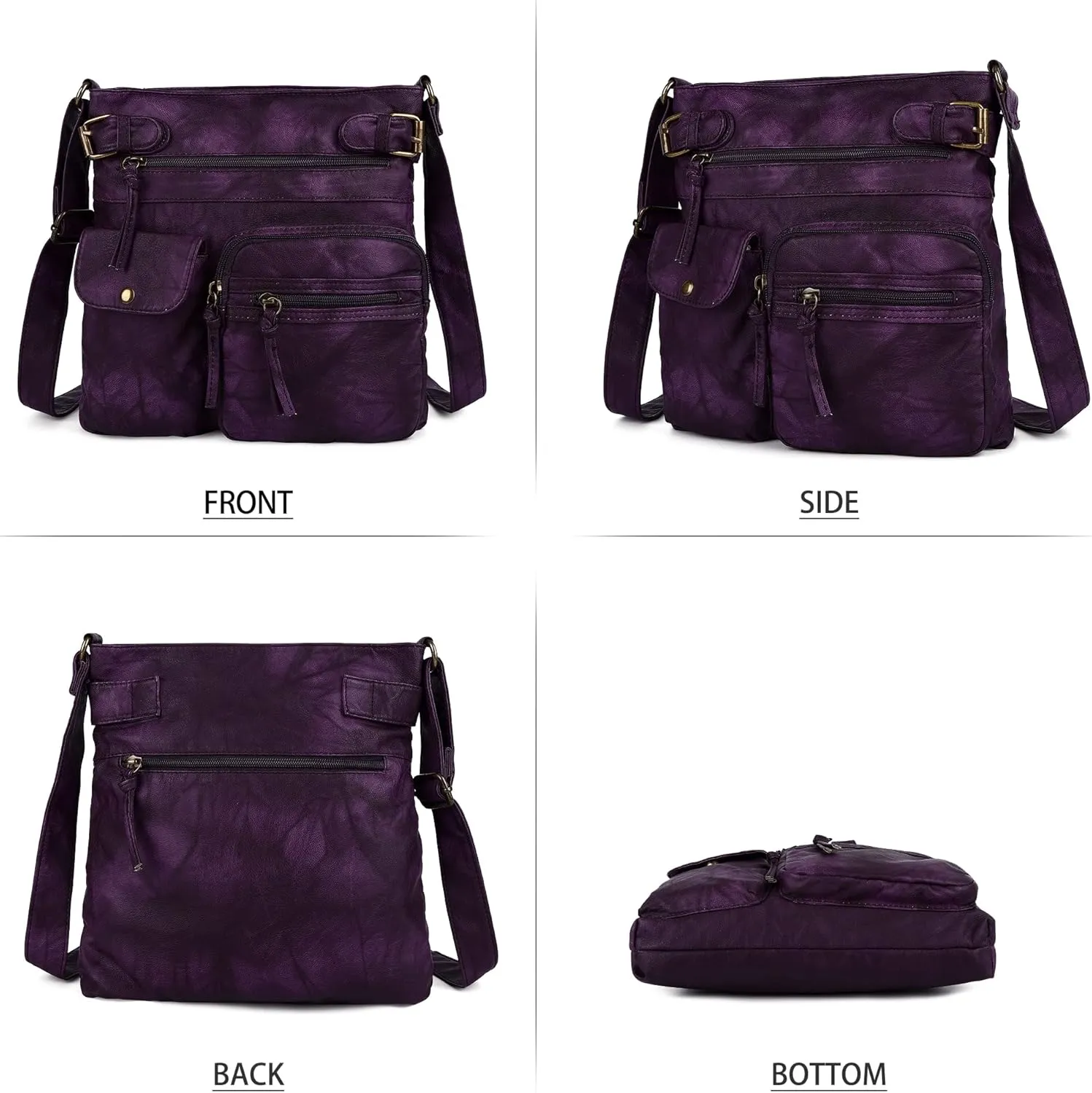 Angel Kiss Crossbody Bags for Women Washed Leather Shoulder Bags Multi Pocket Soft Hobo Purses and Medium Handbags