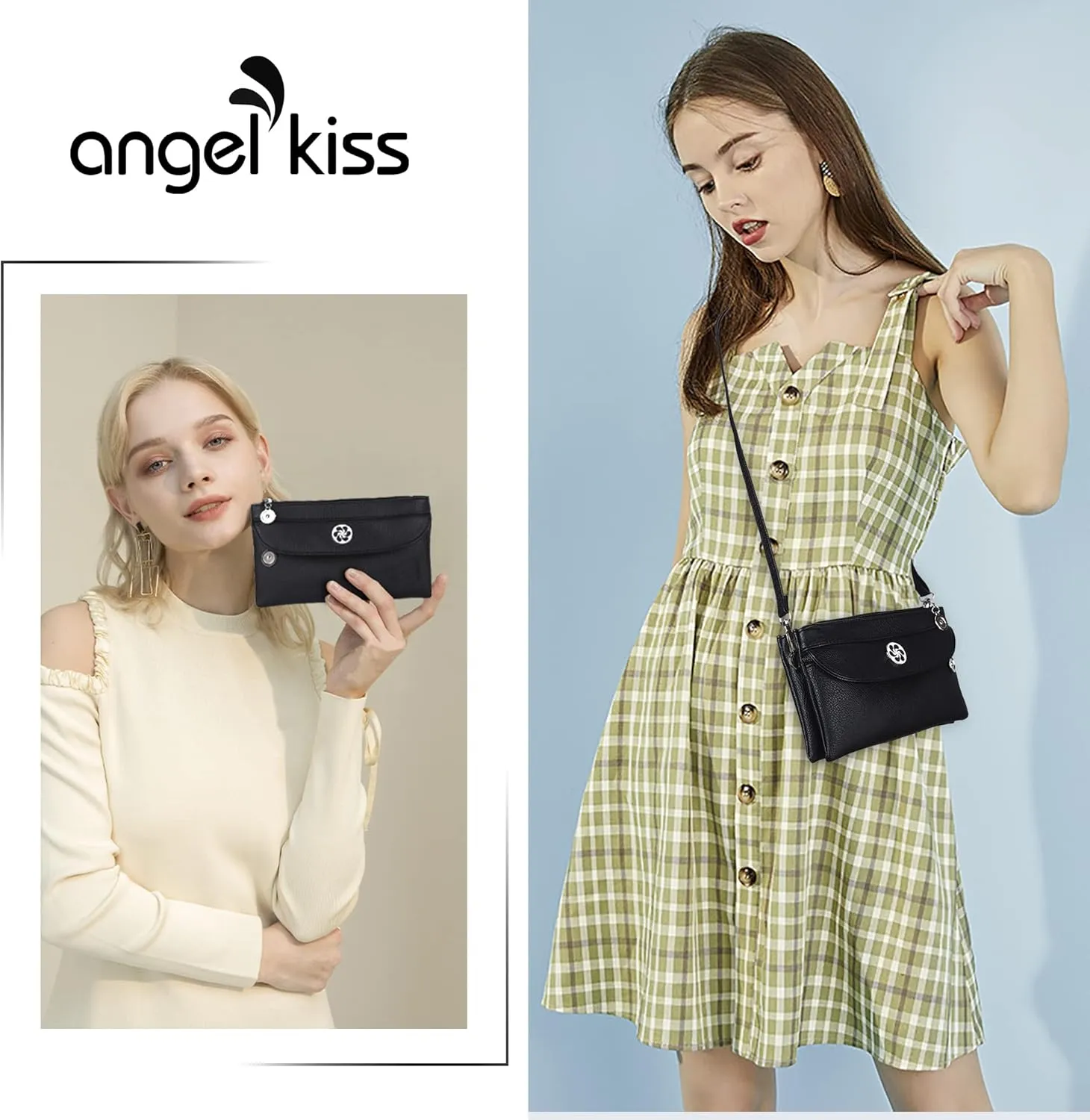 Angel Kiss Crossbody Bags Small Purses for Women Vegan Leather Cell Phone Wallet Purse with Wristlet Strap