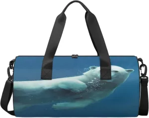 Animal White Polar Bear Sports Duffel Bag, Gym Tote Bag Waterproof Weekender Travel Bag for Overnight Travel Luggage Workout Women Men