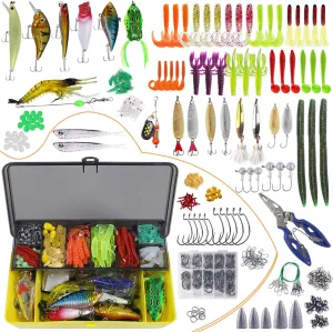 Animated Lure Kit Set - 321pcs Fishing Tackle Including Crankbaits/Spinnerbaits/Plastic Worms/Jigs/Topwater Lures/Hooks/Tackle Box