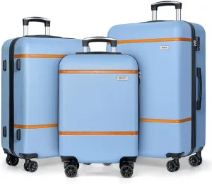 AnyZip Luggage Sets 3 Piece ABS PC Hardside Lightweight Suitcase with Spinner Wheels TSA Lock Carry on 20 24 28 Inch Haze Blue