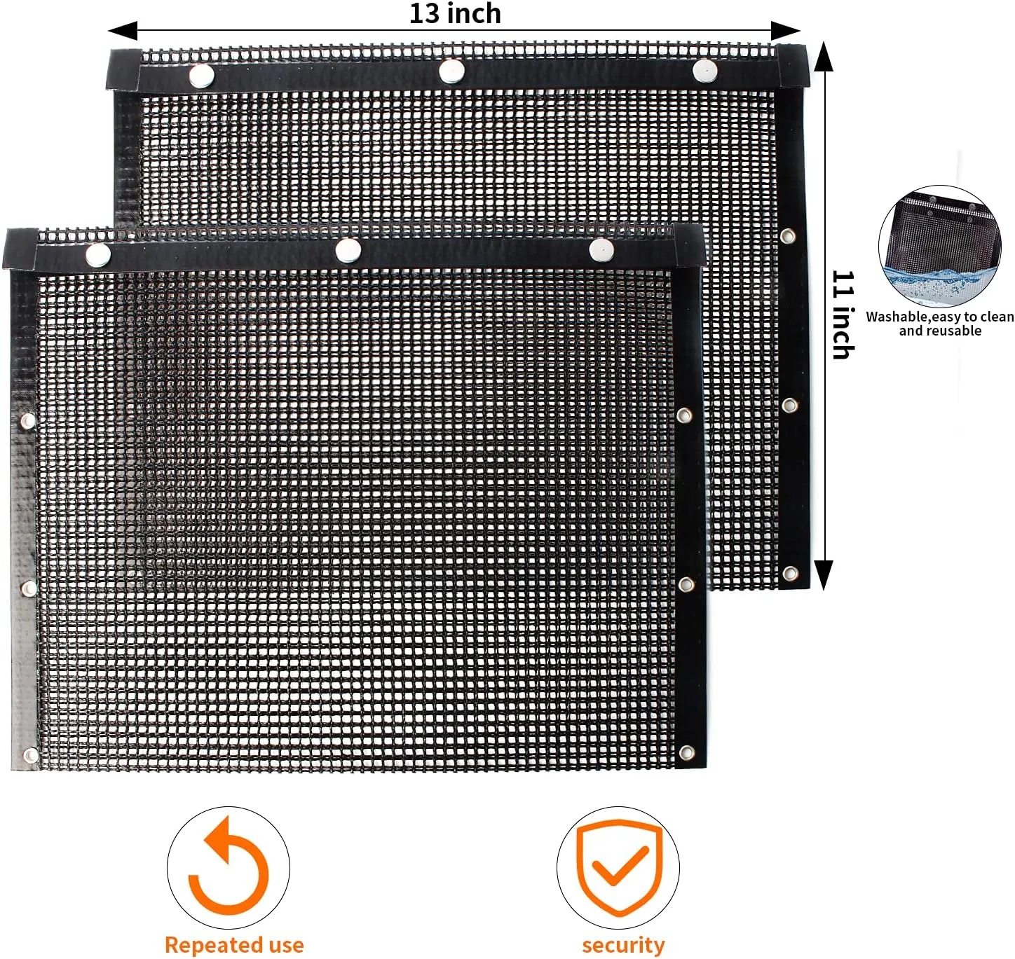 AOOCAN Mesh Grill Bags - Grill Bags For Outdoor Grill Set of 2 - Non Stick BBQ Grilling Bags , Reusable and Easy to Clean, Works on Electric Grill Outdoor Gas Charcoal BBQ -Extended Warranty 13.2 x 10.6 Inch