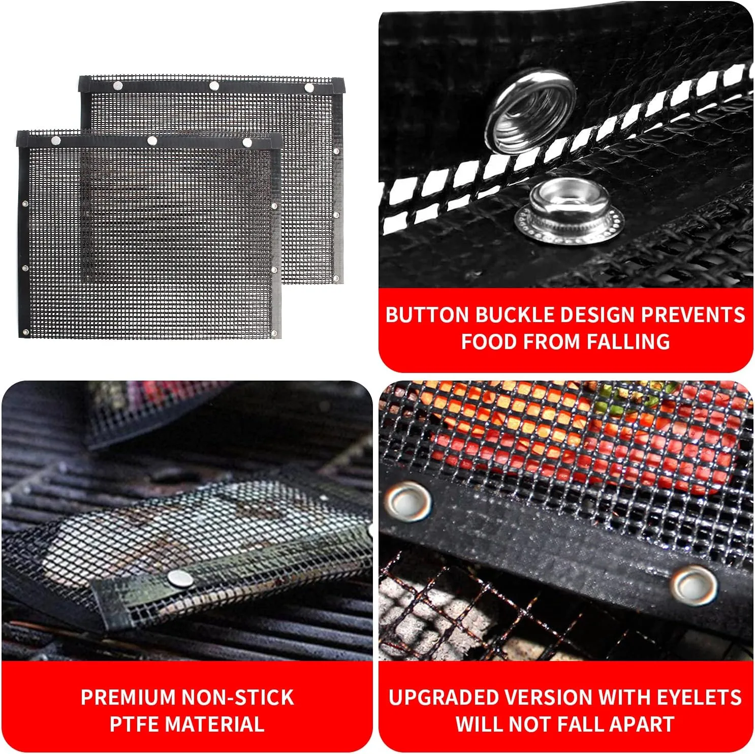 AOOCAN Mesh Grill Bags - Grill Bags For Outdoor Grill Set of 2 - Non Stick BBQ Grilling Bags , Reusable and Easy to Clean, Works on Electric Grill Outdoor Gas Charcoal BBQ -Extended Warranty 13.2 x 10.6 Inch