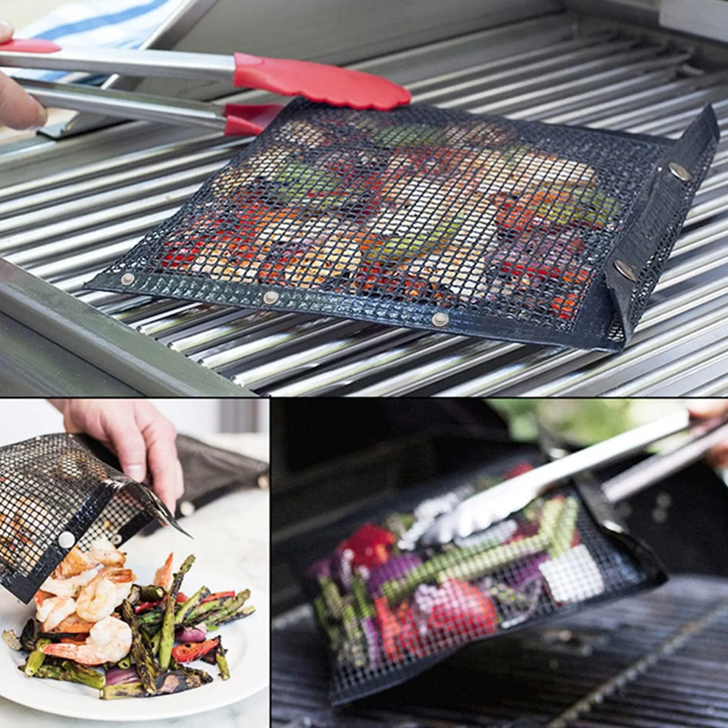 AOOCAN Mesh Grill Bags - Grill Bags For Outdoor Grill Set of 2 - Non Stick BBQ Grilling Bags , Reusable and Easy to Clean, Works on Electric Grill Outdoor Gas Charcoal BBQ -Extended Warranty 13.2 x 10.6 Inch