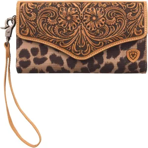 ARIAT Women's Clutch Tooled Leopard Handbag, Tan, One Size
