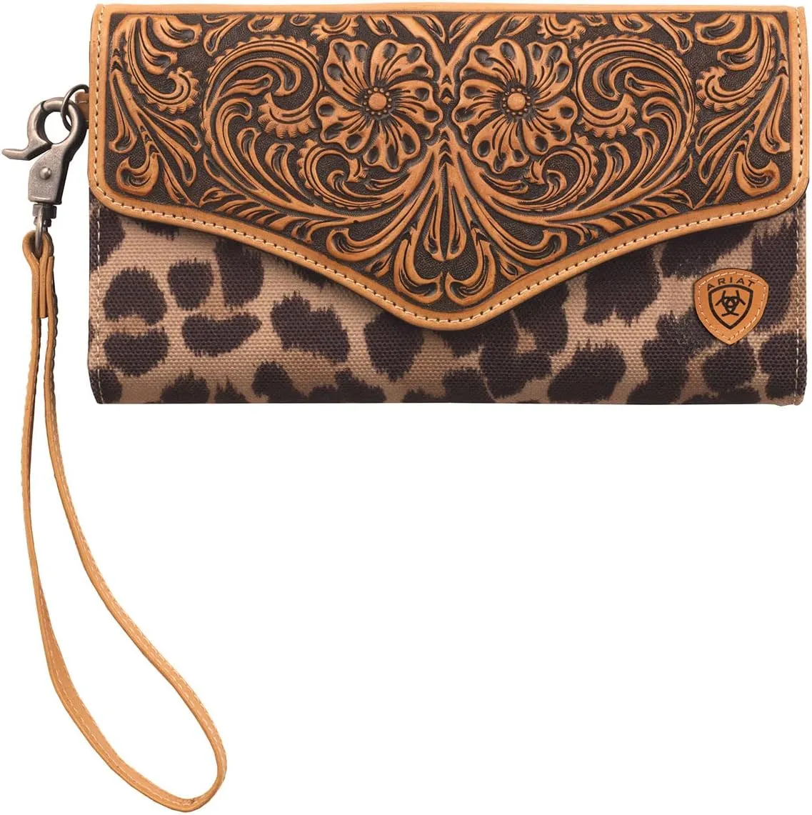 ARIAT Women's Clutch Tooled Leopard Handbag, Tan, One Size