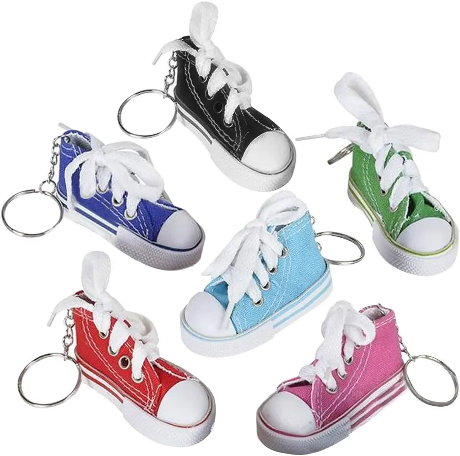 ArtCreativity Mini Canvas Sneaker Keychains for Kids and Adults- Set of 12-3 Inch Tennis Shoe Key Chains- Cool Birthday Party Favors, Goody Bag Fillers, Prize for Boys and Girls, Fundraising Item