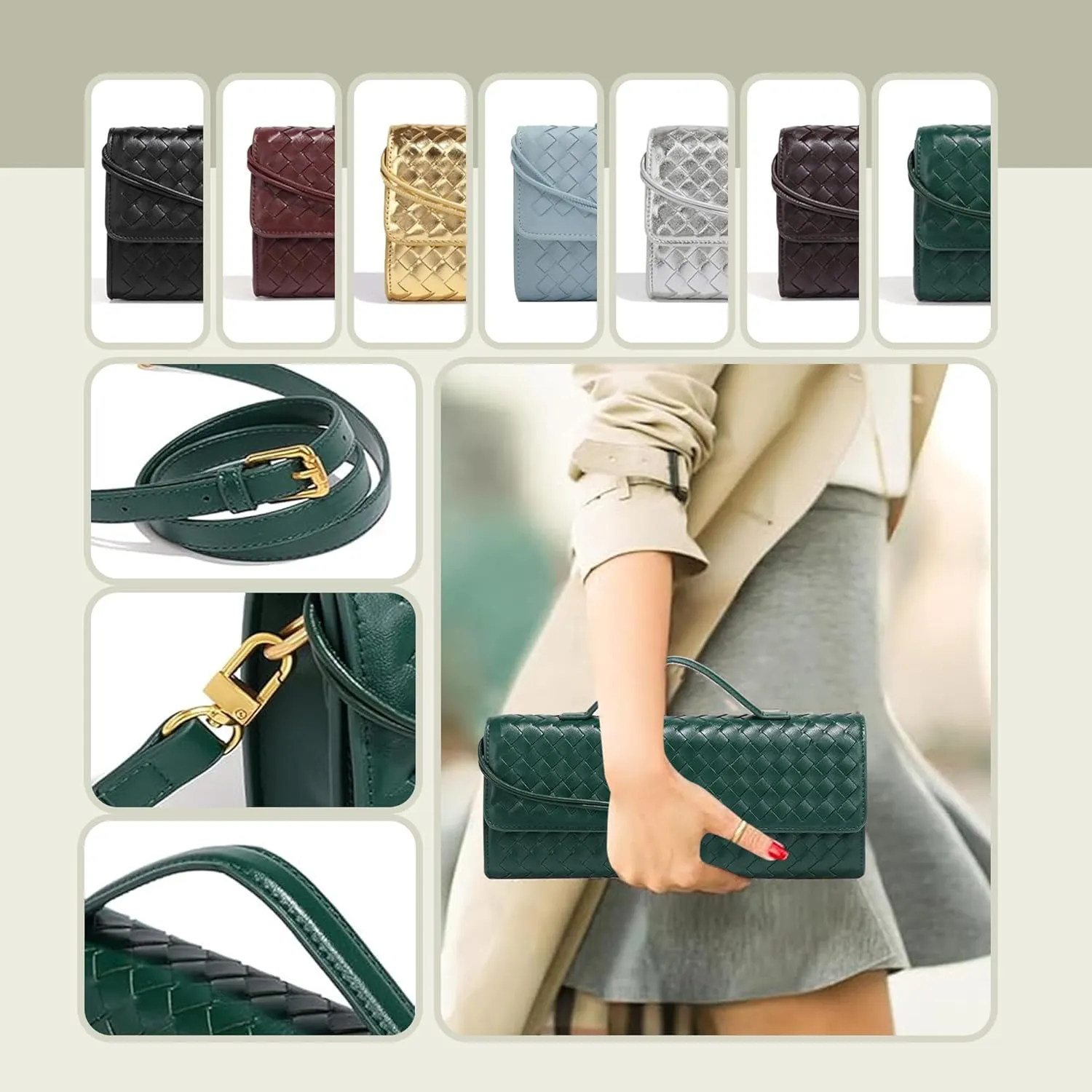Ash&Ivy Women's Woven Clutch Purse - Casual PU Leather Crossbody Bag, Fashionable Evening Shoulder Handbags