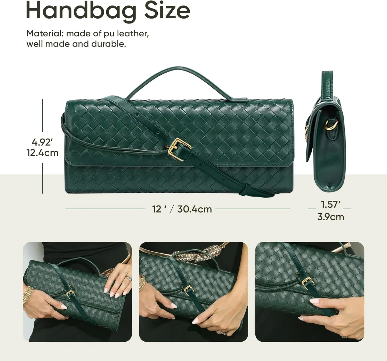 Ash&Ivy Women's Woven Clutch Purse - Casual PU Leather Crossbody Bag, Fashionable Evening Shoulder Handbags