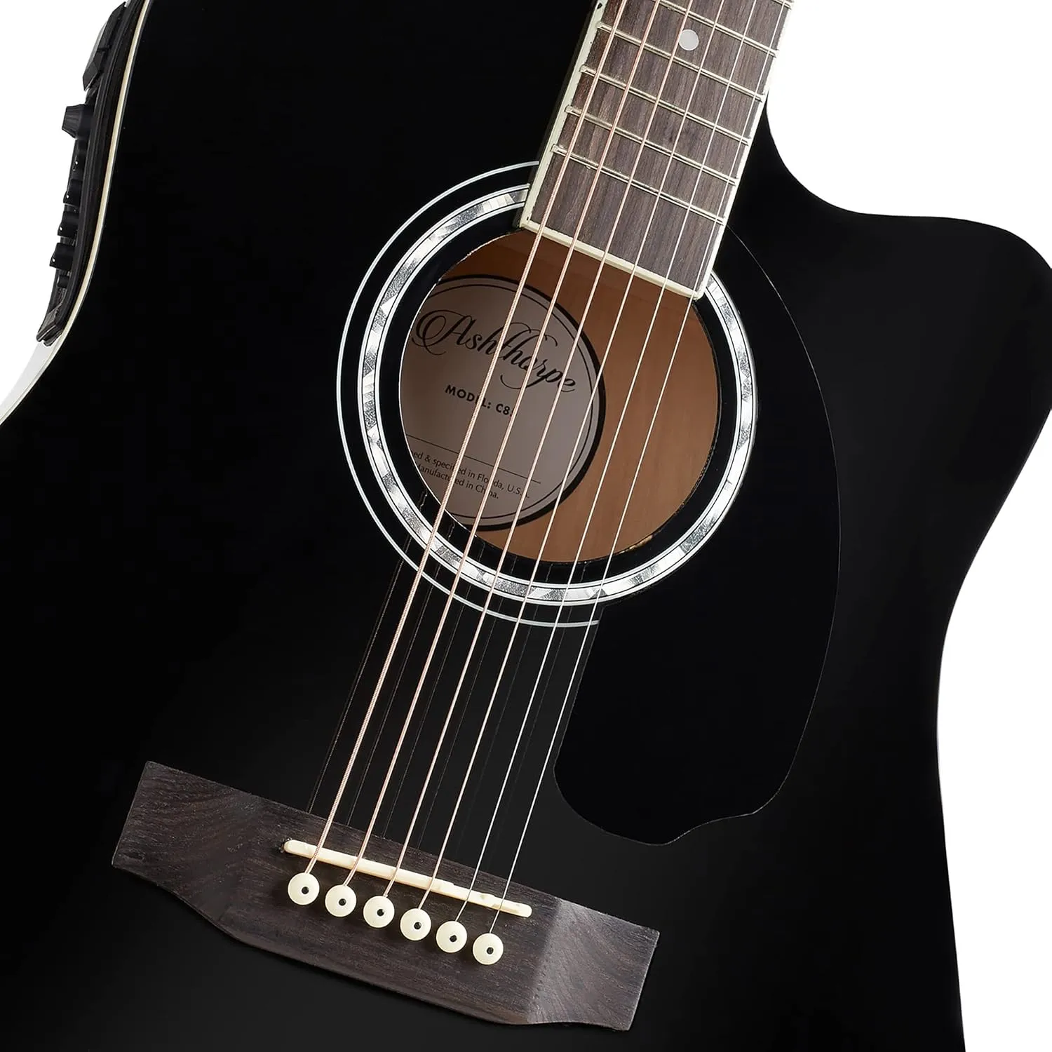 Ashthorpe Full-Size Thinline Cutaway Acoustic Electric Guitar Package with 10 Watt Amp - Black