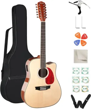 Asmuse 42” Acoustic Electric Guitar, 12 String Full Size Acoustic Guitar Bundle with 4-Band EQ, Gig Bag, Picks, Shoulder Strap