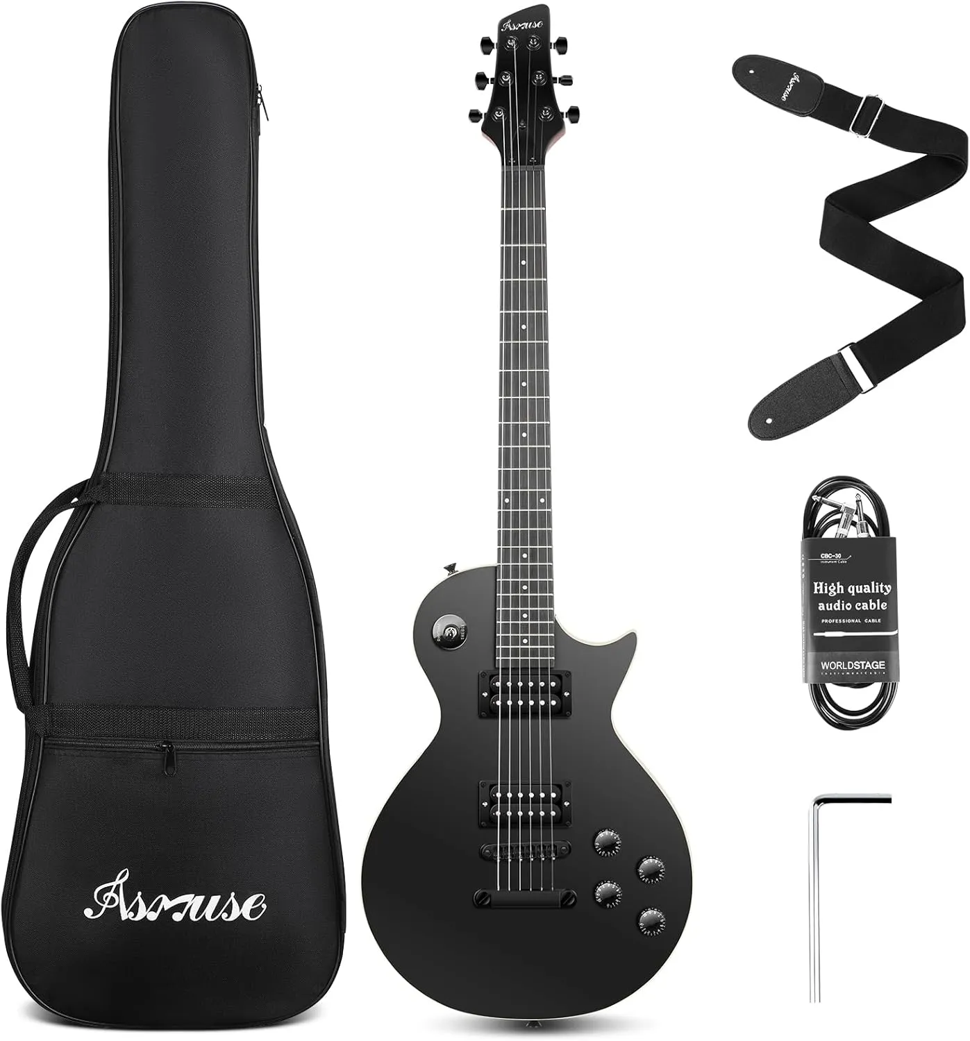 Asmuse LP Electric Guitar Kit 39 Inch, Solid Body Les Paul Electric Guitar Set for Adults Beginner with 2 Volume/2 Tone Controls, 3-Way Pickup, Black