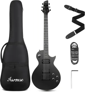 Asmuse LP Electric Guitar Kit 39 Inch, Solid Body Les Paul Electric Guitar Set for Adults Beginner with 2 Volume/2 Tone Controls, 3-Way Pickup, Black