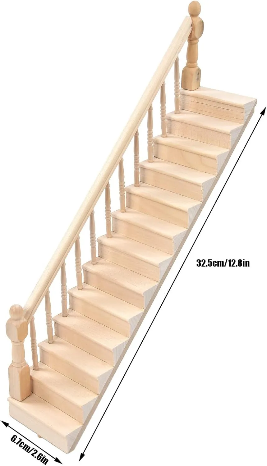 ATYHAO Miniature Stairs 1:12 Wooden Handrail DIY Staircase Accessories Steps Model for Micro Landscape Decorations(Left armrest)
