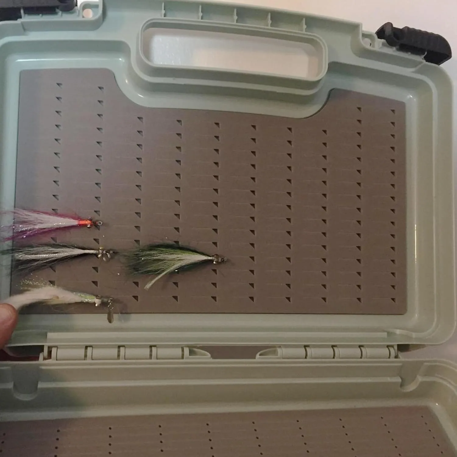 Aventik Streamer Fly Boxes Click Lock Large Streamer Flies Foam Storage Fishing Box Tackle Box Boating Fishing Boxes 14X11X3.35inch/10.43X8.27X3.15inch (SF2 Olivine B B Foams-14X11X3.35inch)