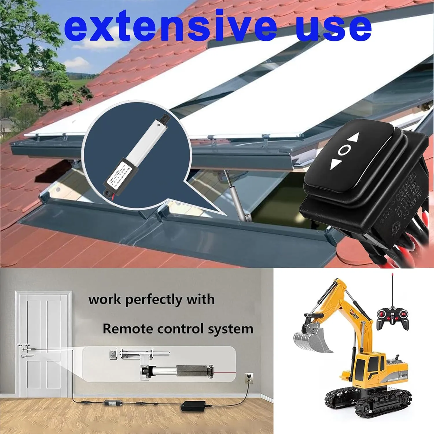 AWINLI Mini Electric Linear Actuator 12V 2 Inch Stroke 60N/13.4lb Speed 0.6 "/s Mini Small Metal Motion Actuator with Mounting Bracket and Control Switch,Suitable for Pet Doors,Micro Devices (50mm)