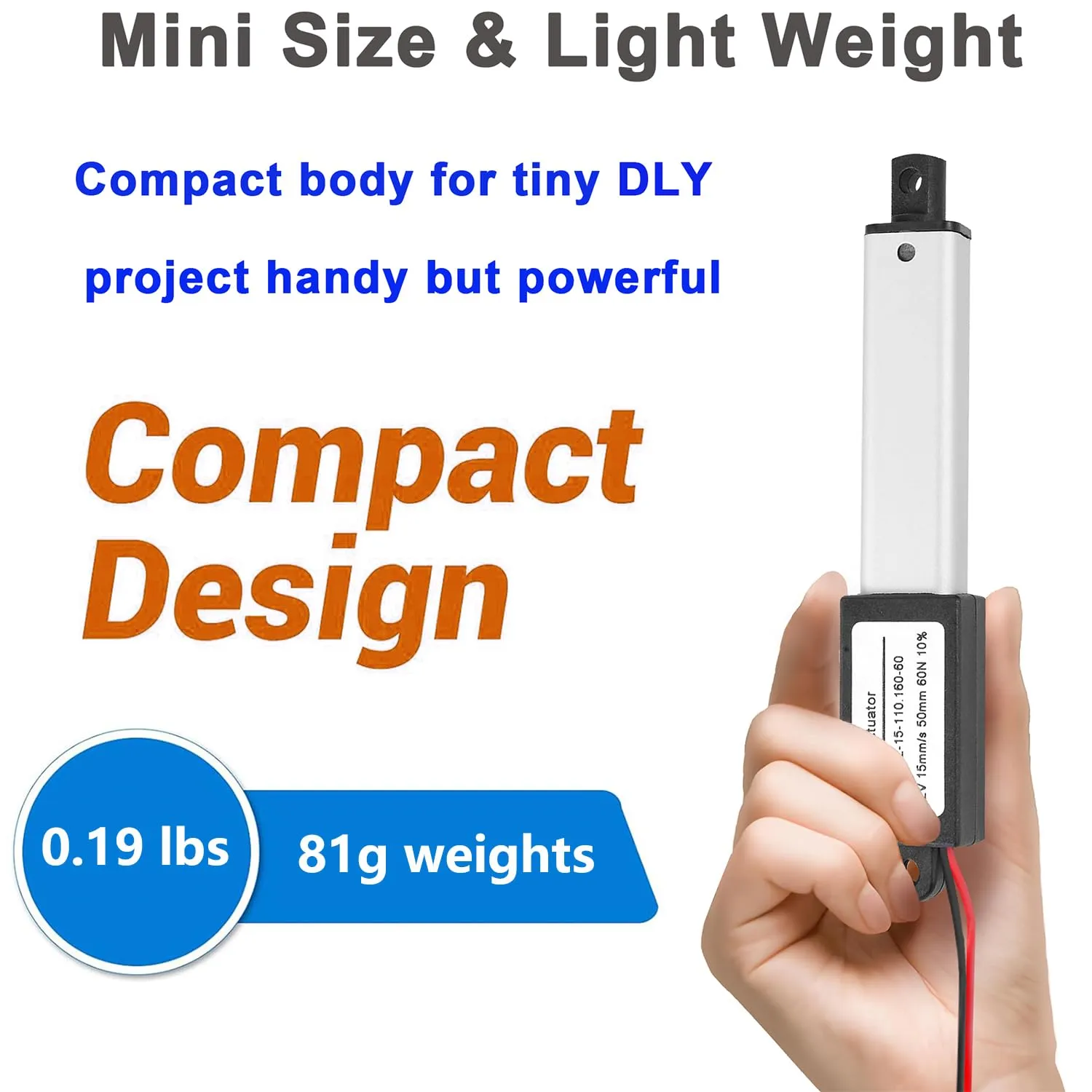 AWINLI Mini Electric Linear Actuator 12V 2 Inch Stroke 60N/13.4lb Speed 0.6 "/s Mini Small Metal Motion Actuator with Mounting Bracket and Control Switch,Suitable for Pet Doors,Micro Devices (50mm)
