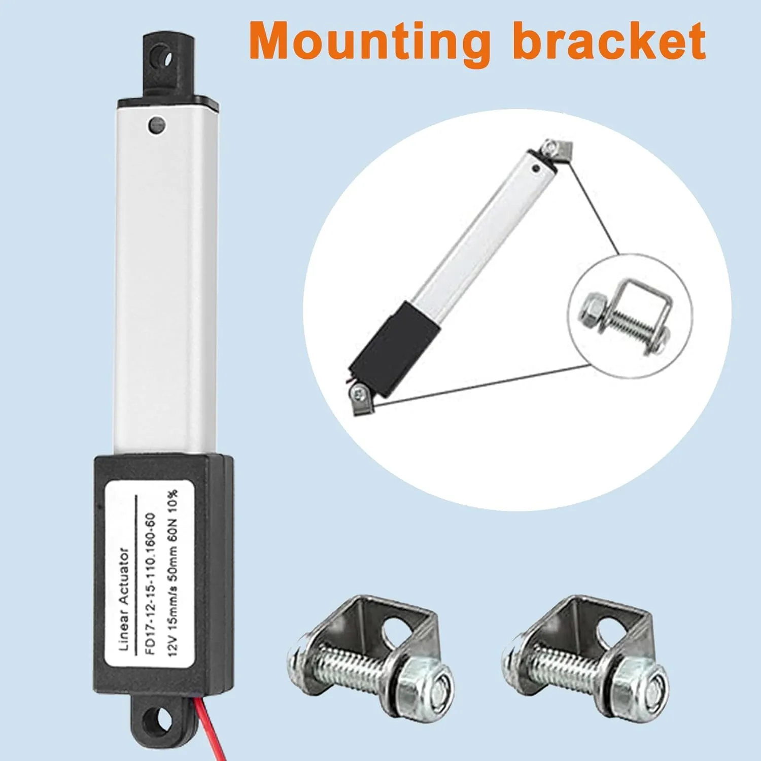 AWINLI Mini Electric Linear Actuator 12V 2 Inch Stroke 60N/13.4lb Speed 0.6 "/s Mini Small Metal Motion Actuator with Mounting Bracket and Control Switch,Suitable for Pet Doors,Micro Devices (50mm)