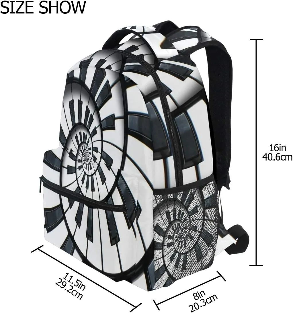 Backpack Mandala Music Piano Keys Adults School Bag Casual College Bag Travel Zipper Bookbag Hiking Shoulder Daypack for Women Men