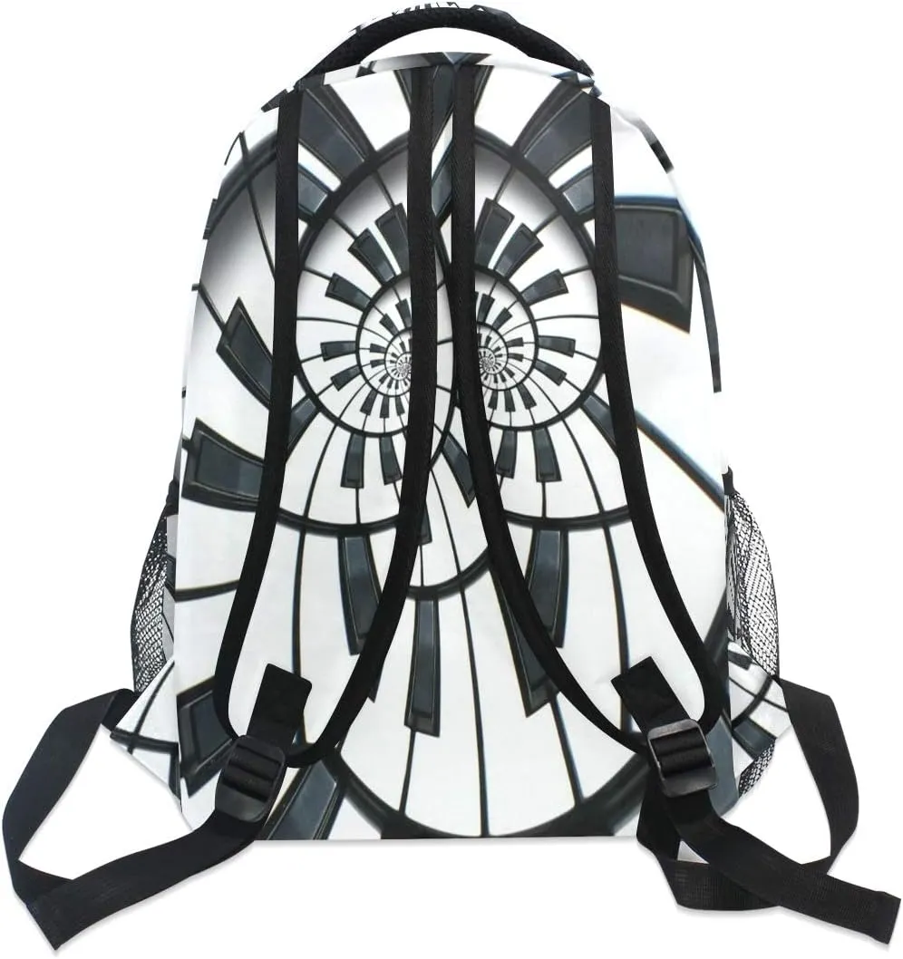 Backpack Mandala Music Piano Keys Adults School Bag Casual College Bag Travel Zipper Bookbag Hiking Shoulder Daypack for Women Men