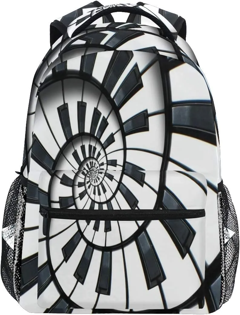 Backpack Mandala Music Piano Keys Adults School Bag Casual College Bag Travel Zipper Bookbag Hiking Shoulder Daypack for Women Men