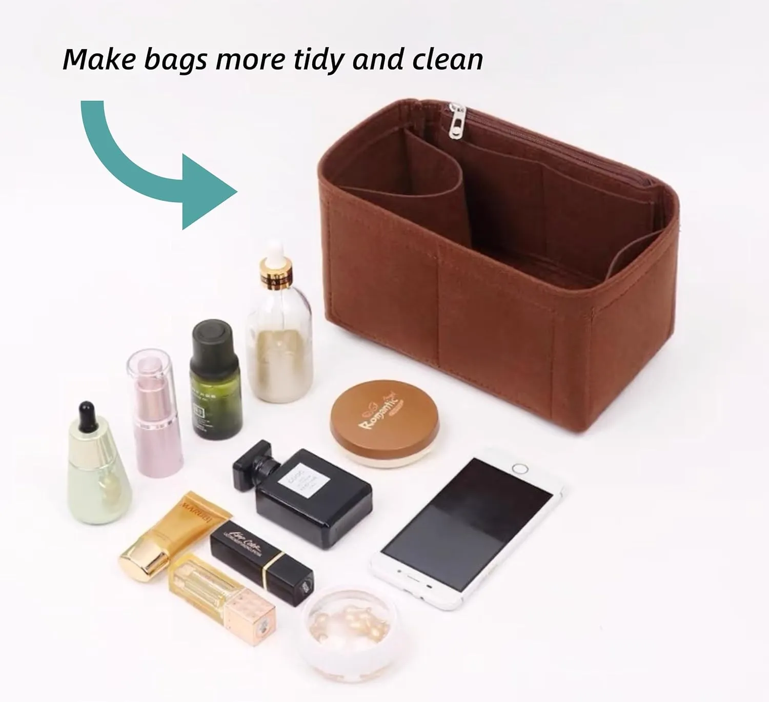 Bag Organizer for Loewe Flamenco Clutch (Bag Size: 30L x 24.5H x 10.5D cm) | Handmade Bag Organizer | Custom Bag Insert | 2mm Felt Bag Liner (Beige, Style C)