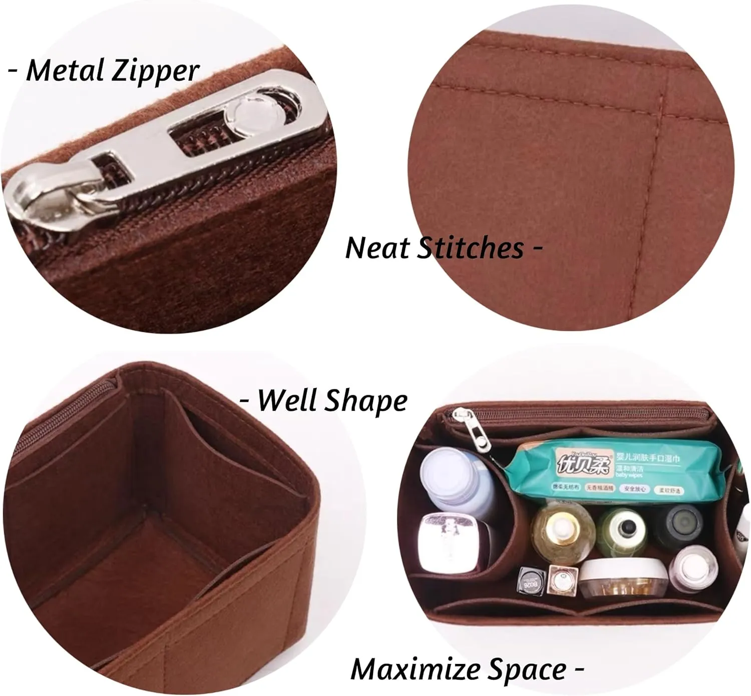 Bag Organizer for Loewe Large Flamenco Clutch (Bag Size: 38L x 29H x 14D cm) | Handmade Bag Organizer | Custom Bag Insert | 2mm Felt Bag Liner (Brown, Style C)